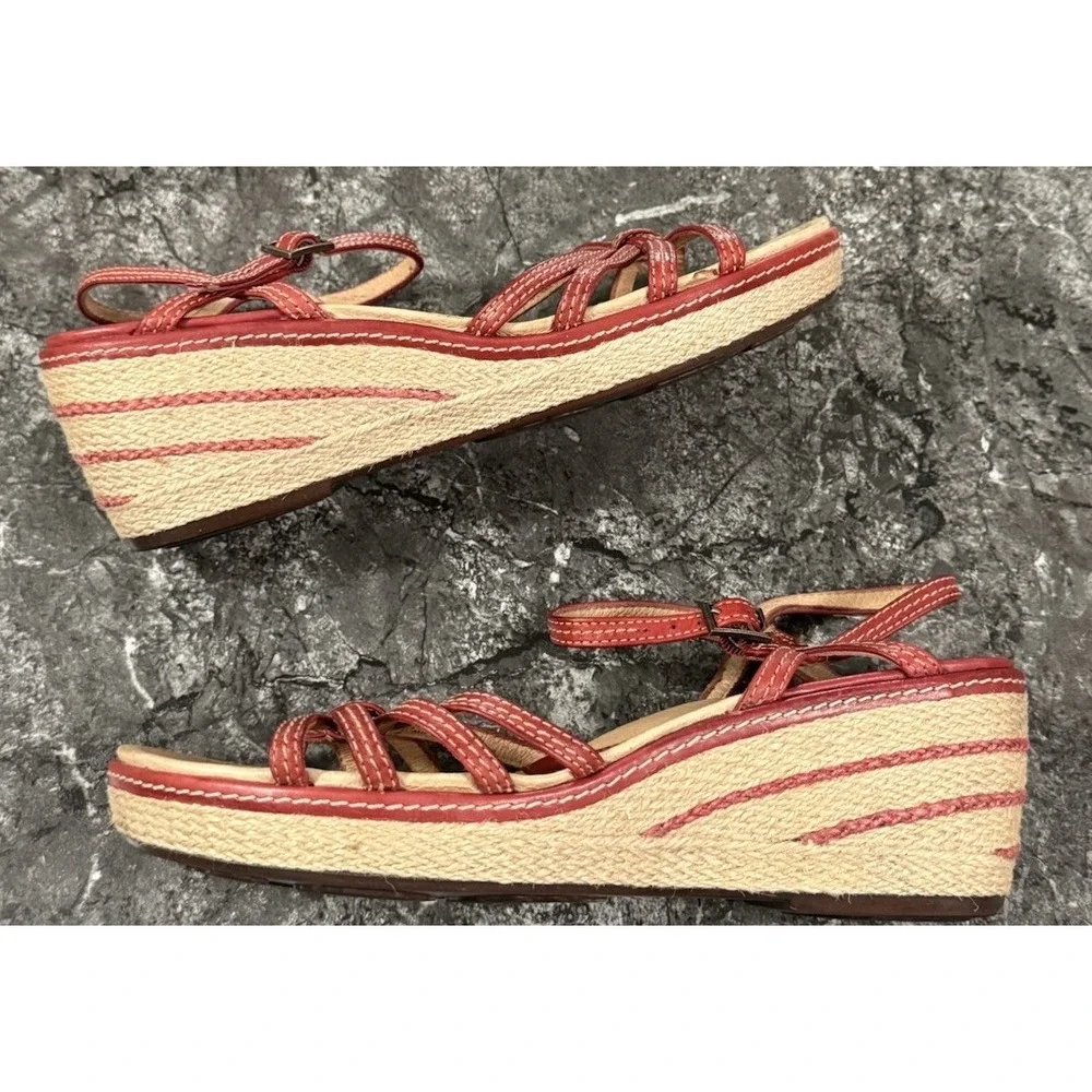 Clarks Artisan Collection Red Leather‎ Espadrille Wedge Sandals 8M